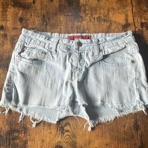 YMI Original Light Denim Jean Shorts- factory frayed ends/ cut-offs